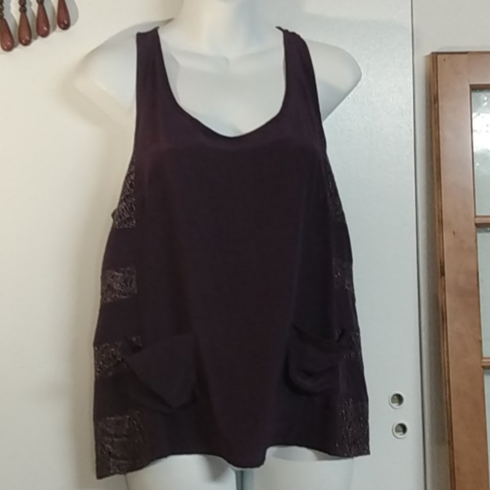 Sweet Heart Loom Dark Plum Silk Cami Tank Top